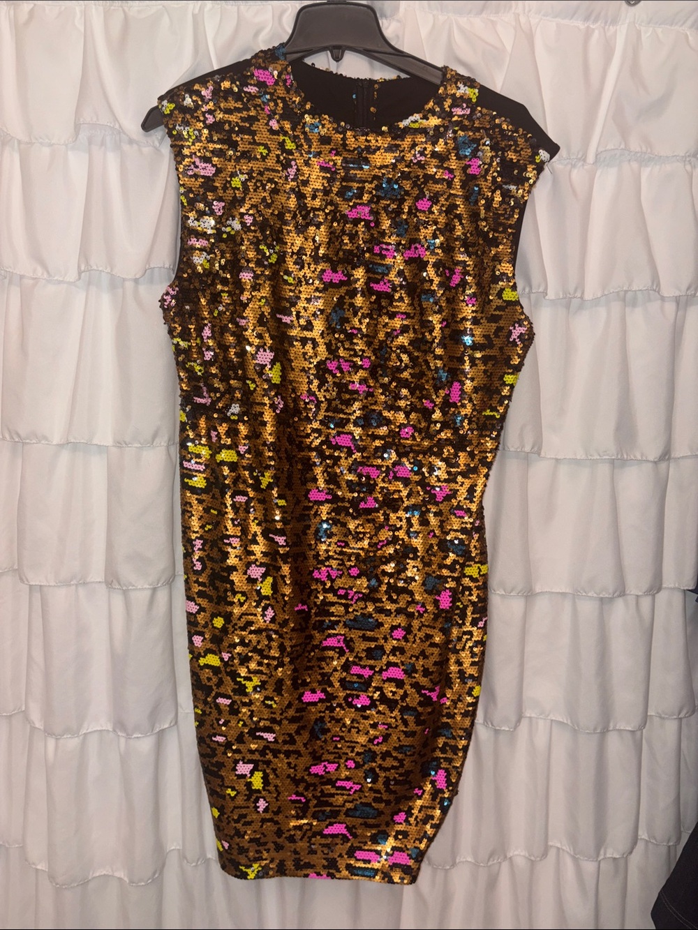 Ashley Stewart Gold Sequin Mini Dress with Pink, Blue & Lime Accents